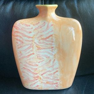 Vintage Art Deco Glazed Ceramic Vase with Peach, Yellow and White Designs